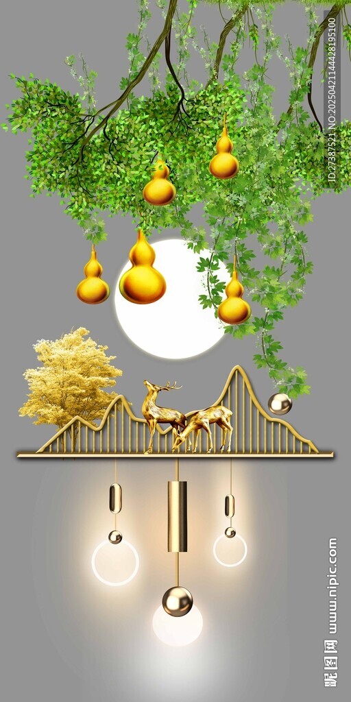 新中式玄關(guān)五福臨門高級(jí)葫蘆畫