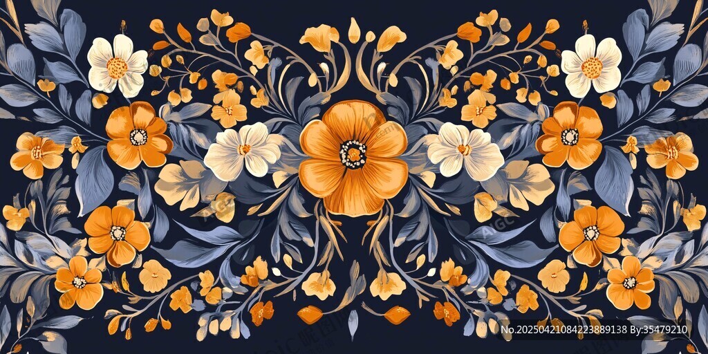 深藍(lán)色底花卉圖案裝飾畫