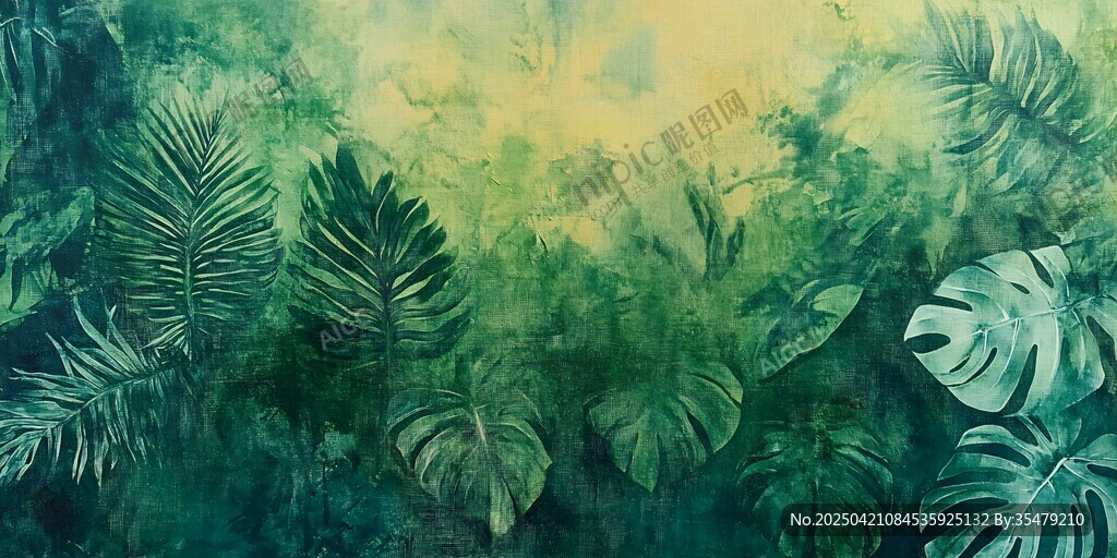夢幻綠植水彩畫背景