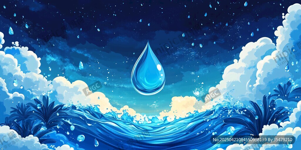 夢(mèng)幻水滴與海浪夜空景象