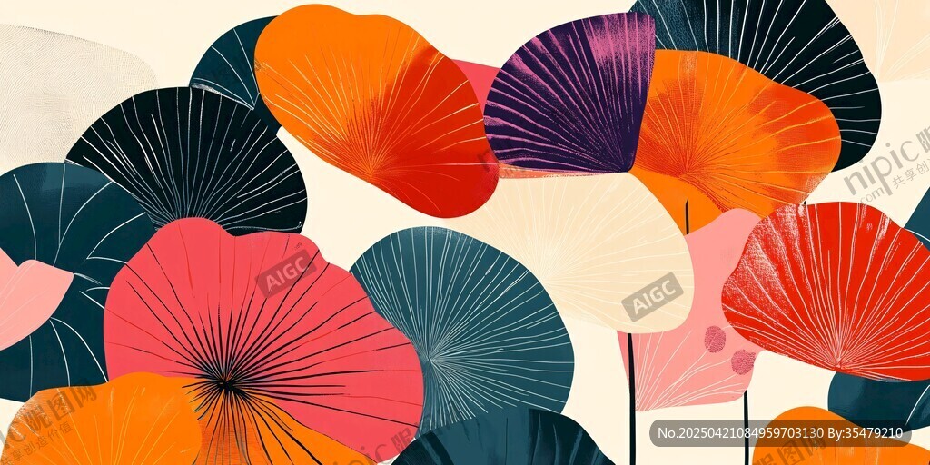 多彩扇形花卉藝術(shù)插畫