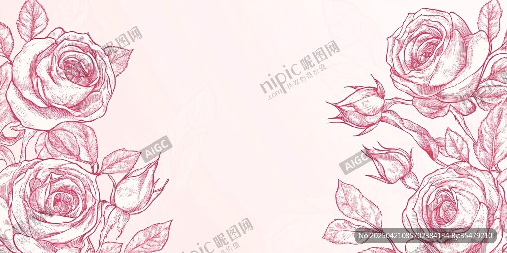 粉色手繪玫瑰花卉背景圖