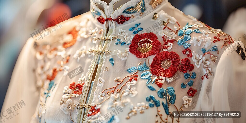 精致中式刺繡旗袍細(xì)節(jié)