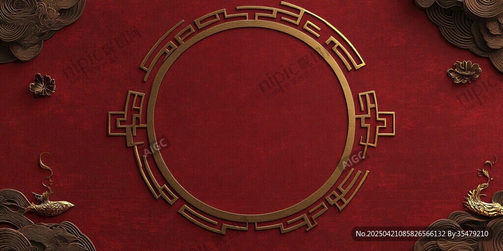 中式紅底金框古典裝飾圖
