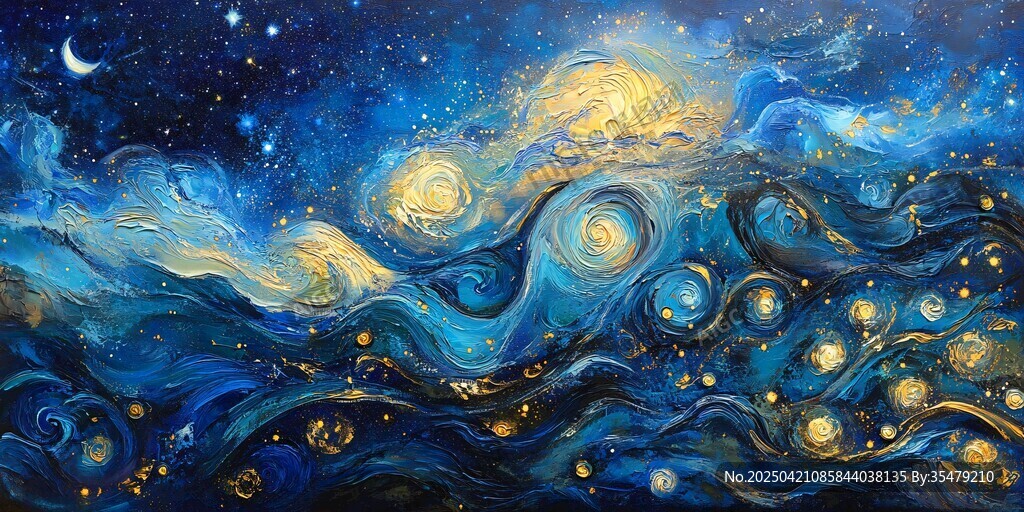夢幻星空下的浩瀚藍色海洋