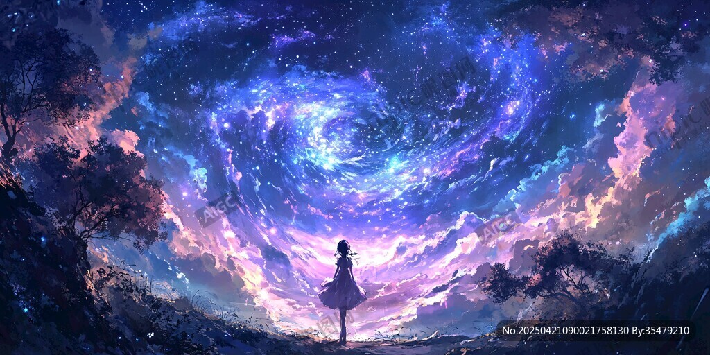 少女凝望夢(mèng)幻星空