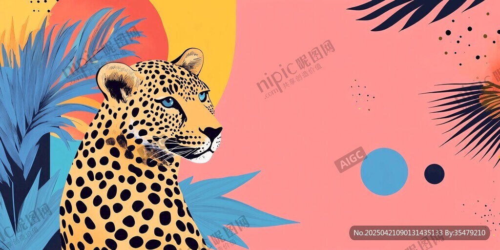 豹紋之美 熱帶風情插畫