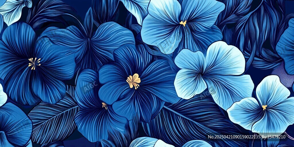 藍(lán)調(diào)花卉圖案 優(yōu)雅夢幻