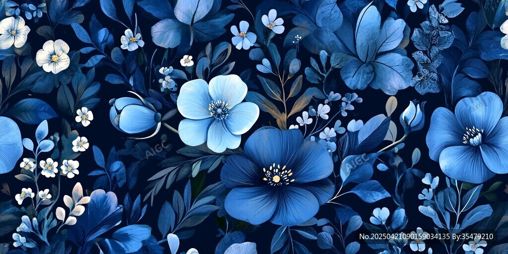 深藍花卉圖案背景紋理