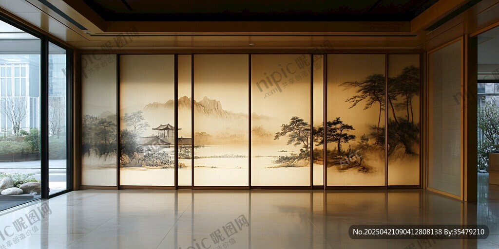 中式雅致屏風隔斷室內景
