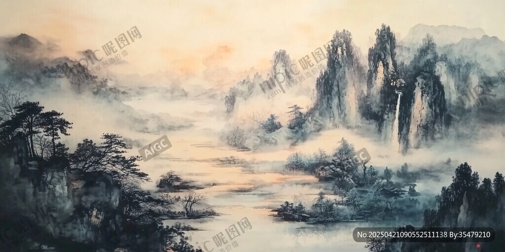 水墨山水間 云霧繞奇峰