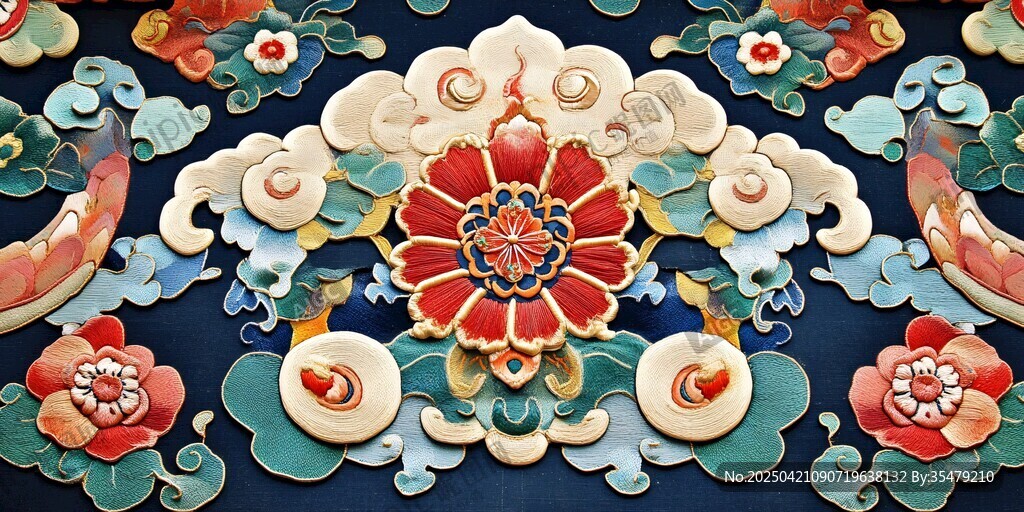 中式傳統花卉浮雕裝飾圖案