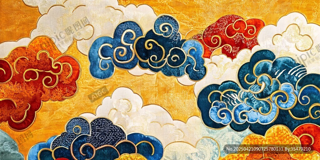多彩中式祥云圖案裝飾畫