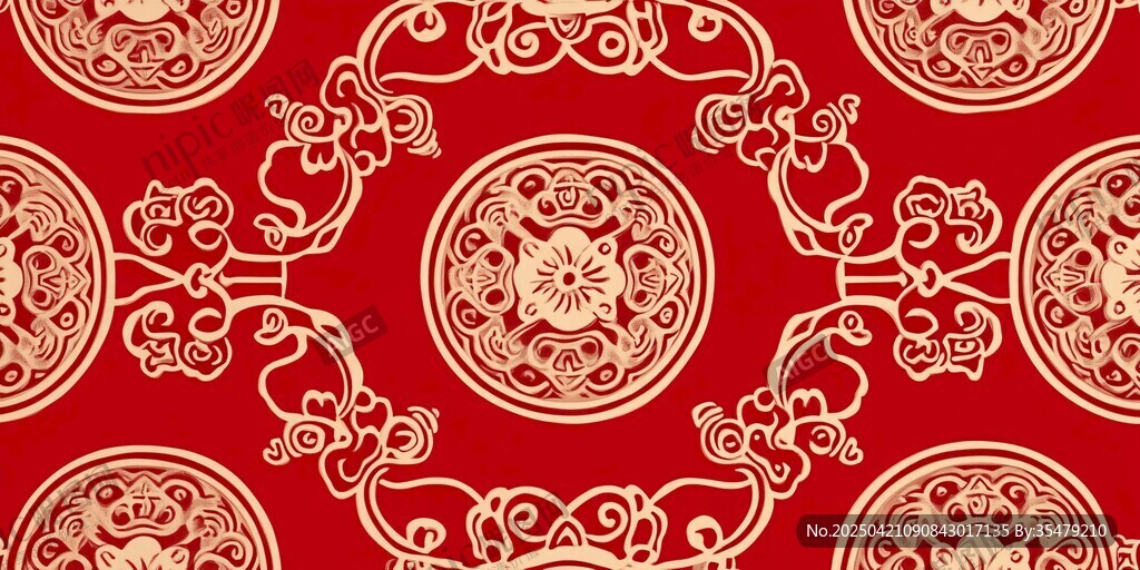 中式紅底金色傳統(tǒng)花紋圖案