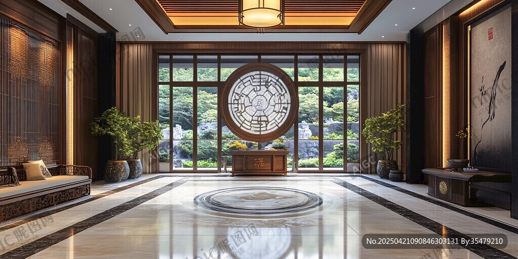 中式典雅大廳室內(nèi)景觀
