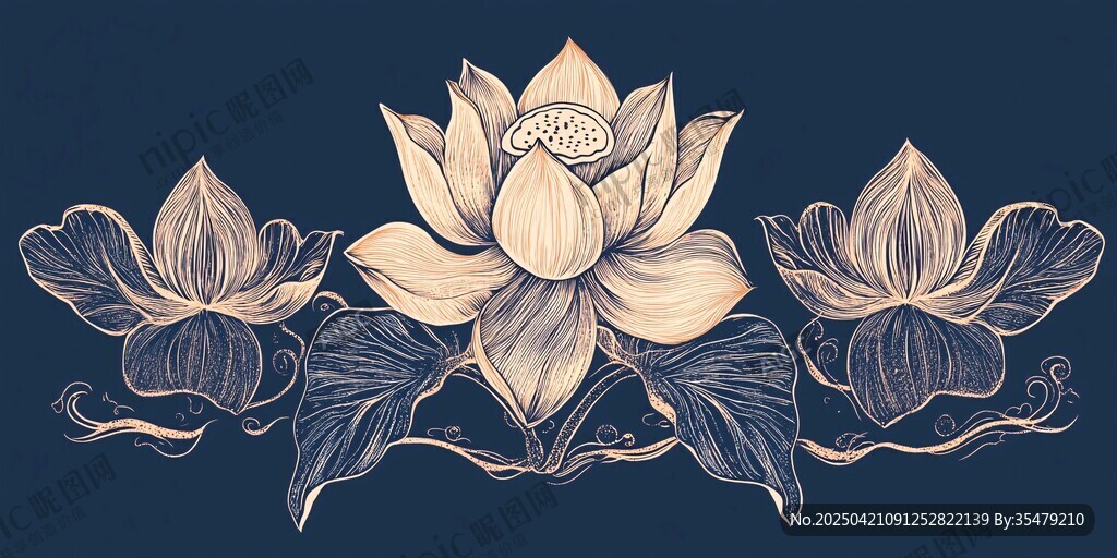 復(fù)古風(fēng)三朵蓮花插畫