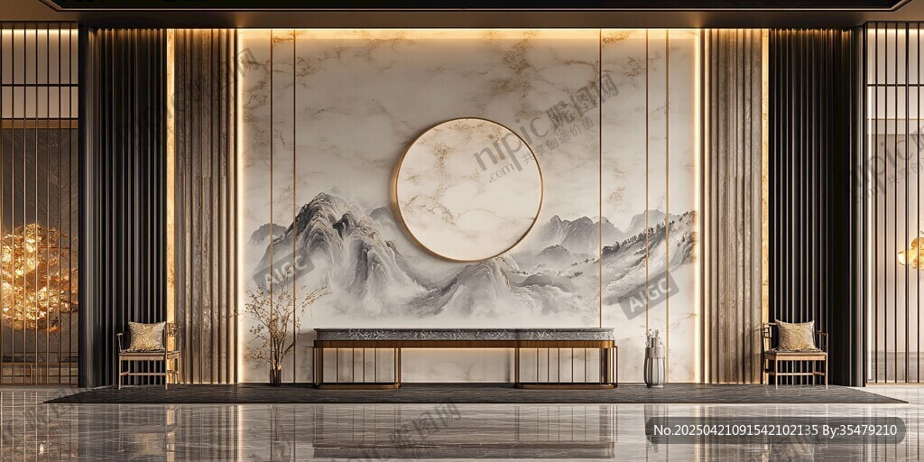 中式典雅大廳山水裝飾景
