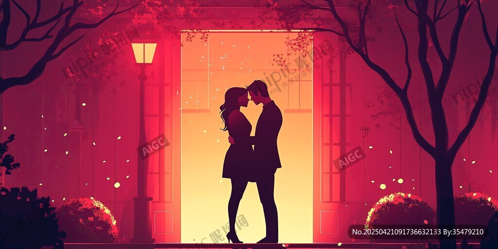 浪漫夜下情侶甜蜜擁吻
