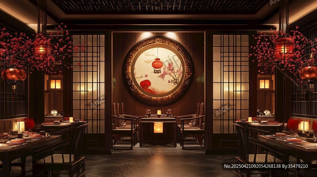 中式典雅餐廳室內精美景致