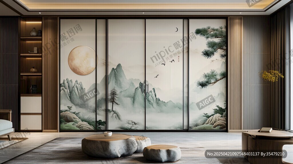 中式山水意境屏風美居