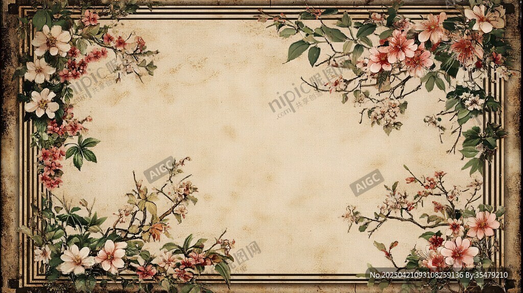 復古花卉邊框背景圖