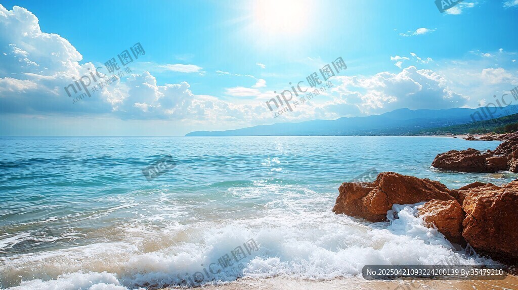陽光沙灘海浪美麗海岸線