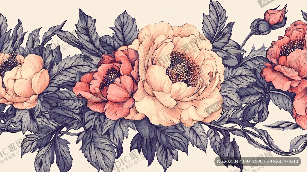 復古風花卉圖案精美繪作