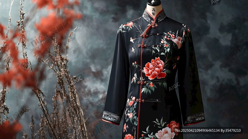 中式復(fù)古刺繡長款旗袍