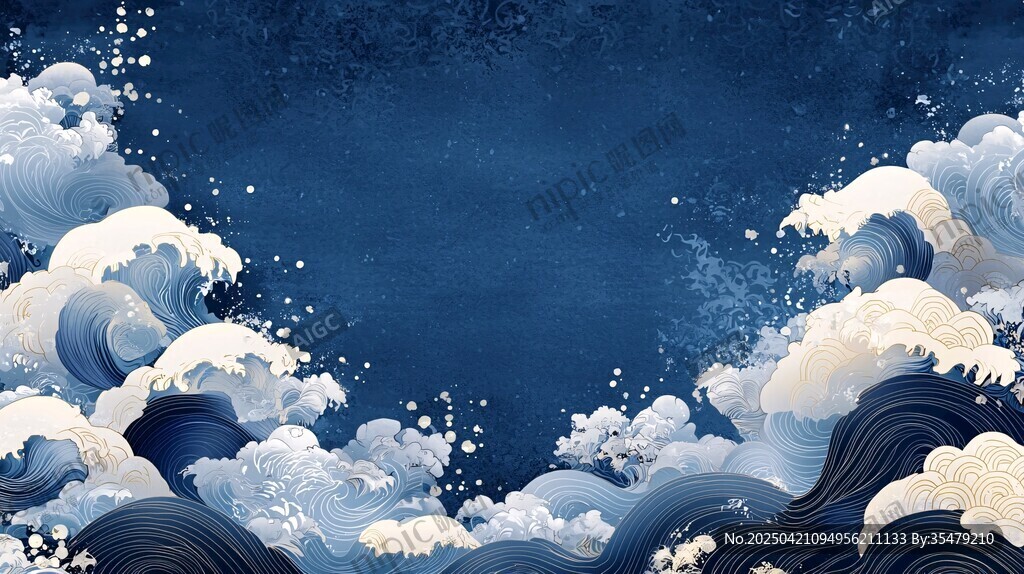 中式海浪背景圖