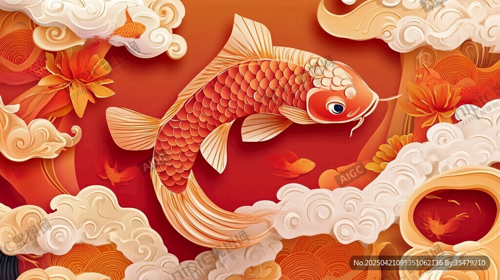金鯉躍云間 中式祥瑞圖