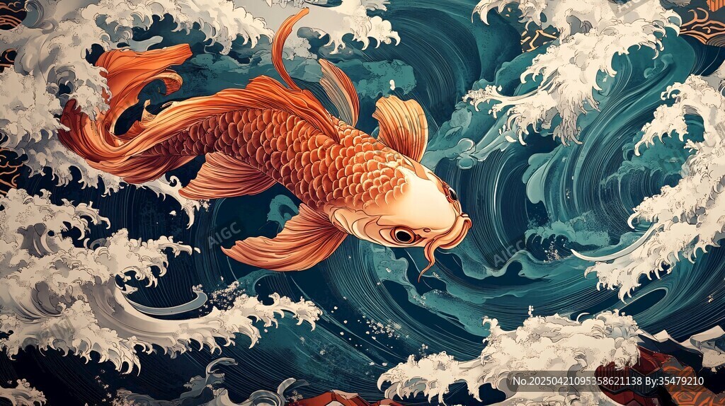 錦鯉躍浪圖