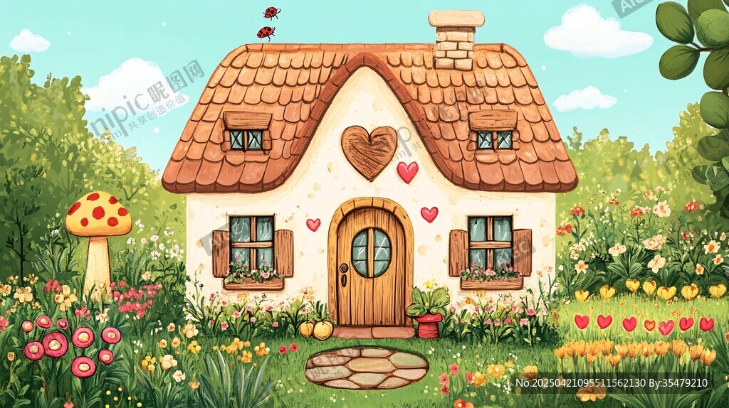 童話風花園中的溫馨小屋