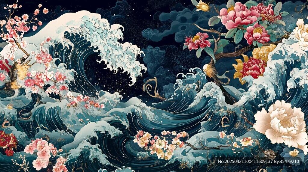 海浪繁花交織的國風(fēng)畫卷