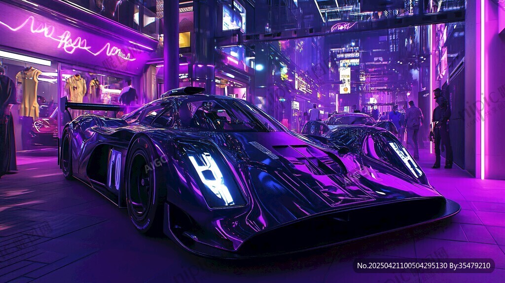 霓虹夜色下的炫酷黑色賽車