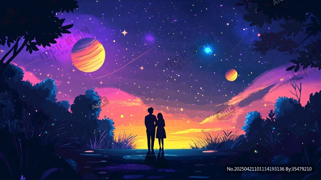 情侶漫步于夢幻星空下