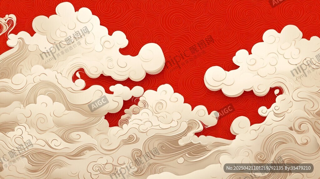 中式祥云紅底背景圖