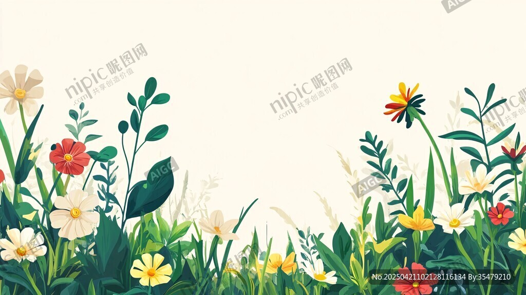 春日花草邊框插畫