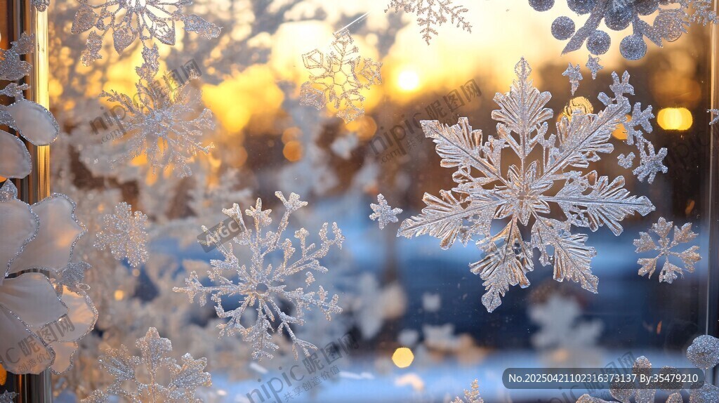冬日窗上精致雪花裝飾