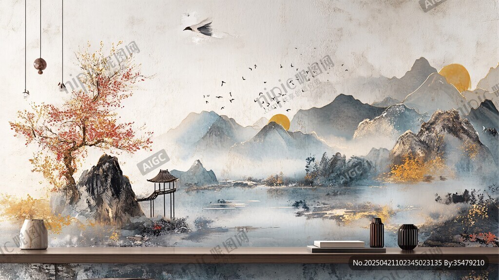中式山水意境墻飾畫面