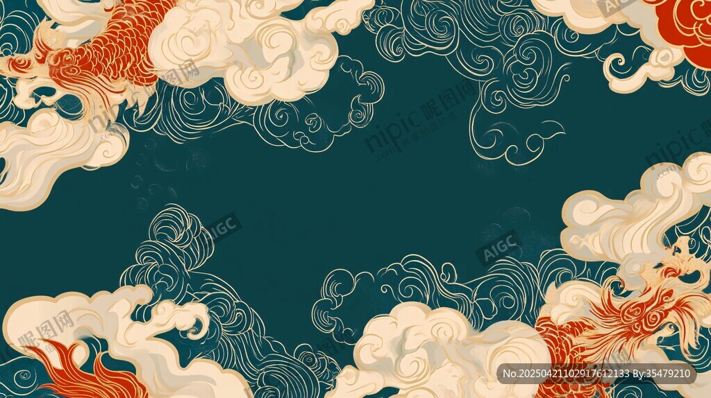 中式祥云龍騰云海圖