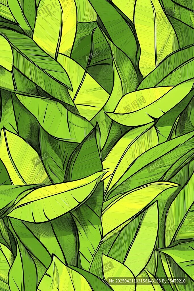 翠綠葉片無(wú)縫植物圖案