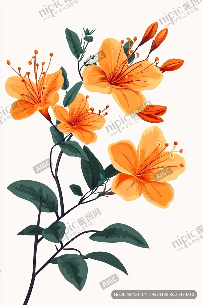 橙色花卉插畫