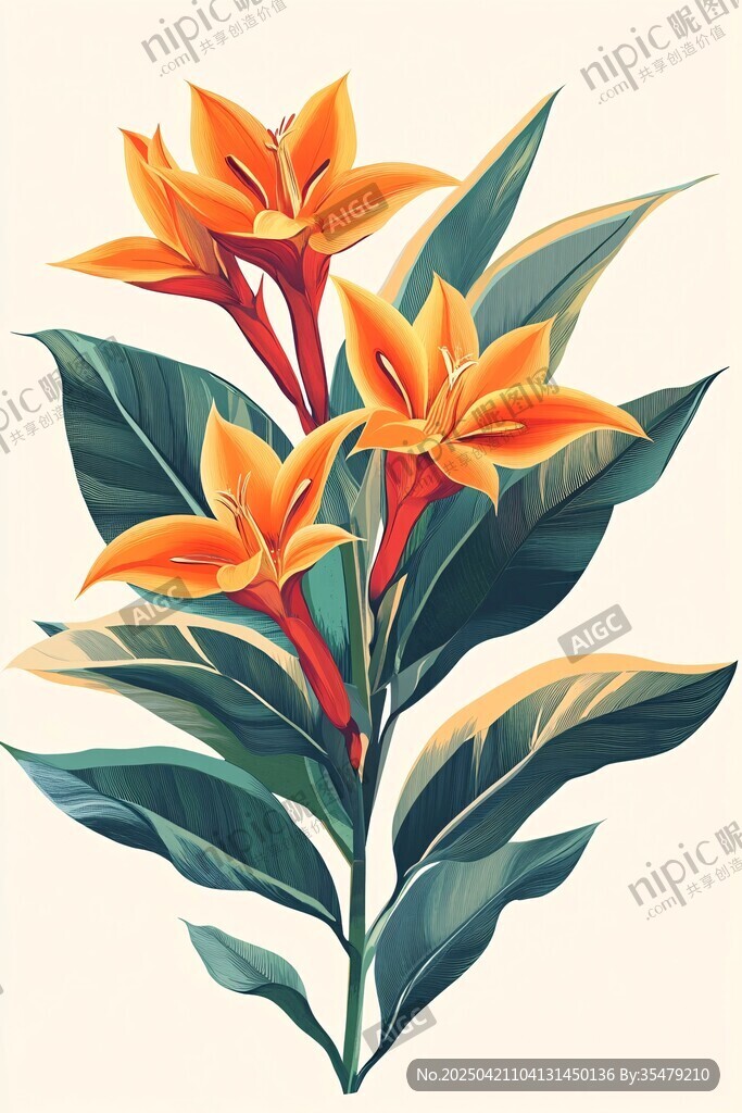 橙色花卉插畫