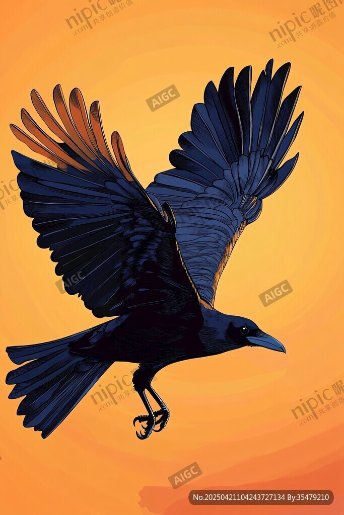 展翅翱翔的黑鴉