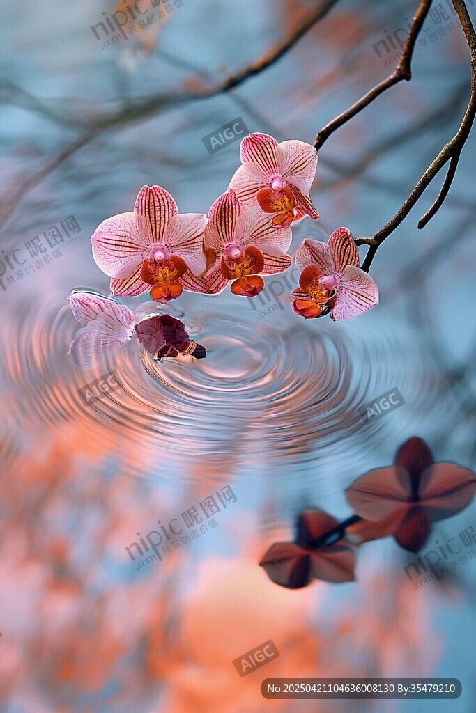 水中綻放的粉色蝴蝶蘭