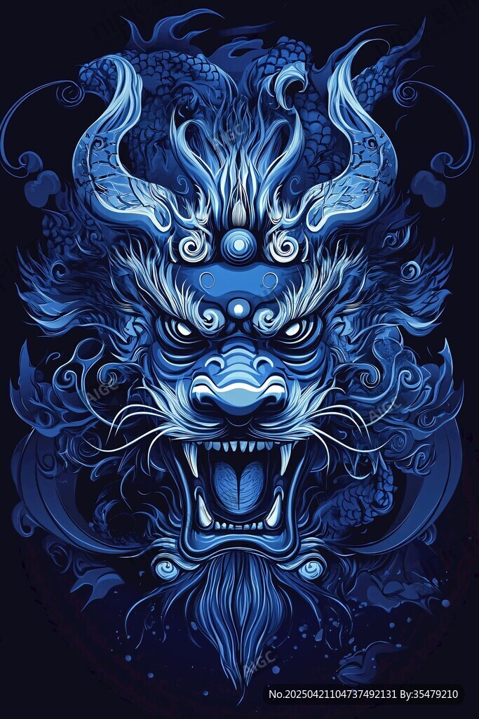 藍色霸氣中式龍圖騰形象