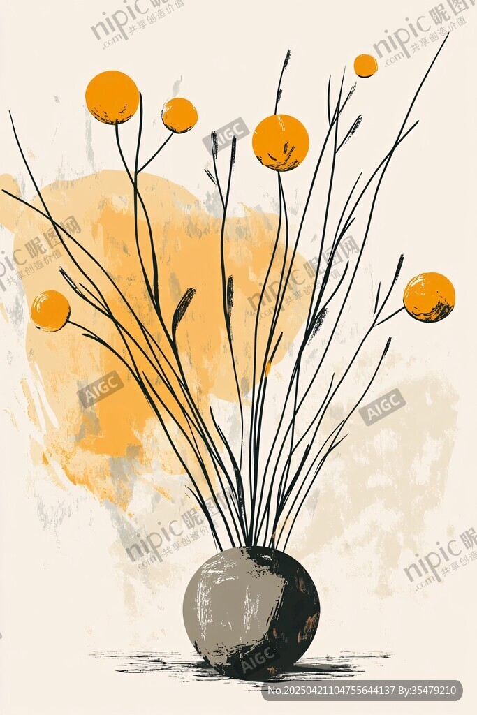 花瓶中的橙色花卉插畫