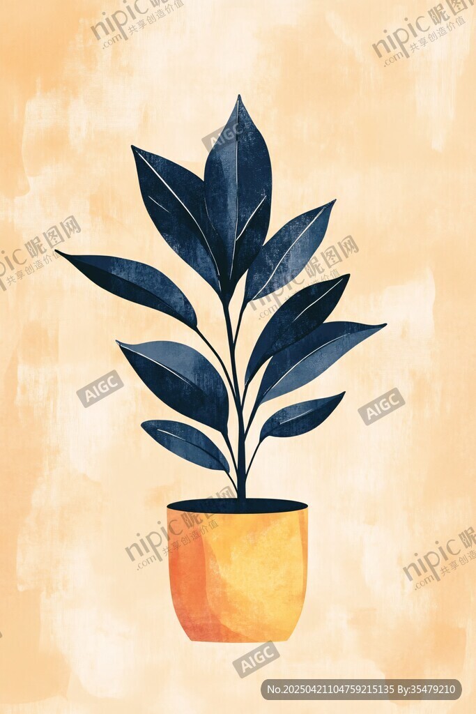 手繪盆栽綠植插畫