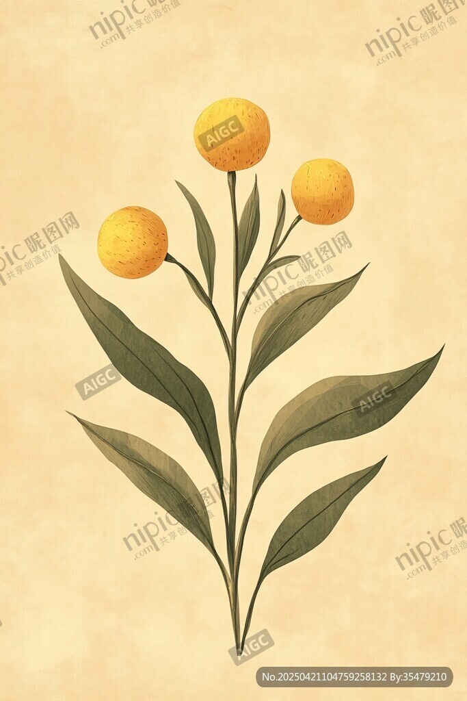 黃色花卉植物插畫