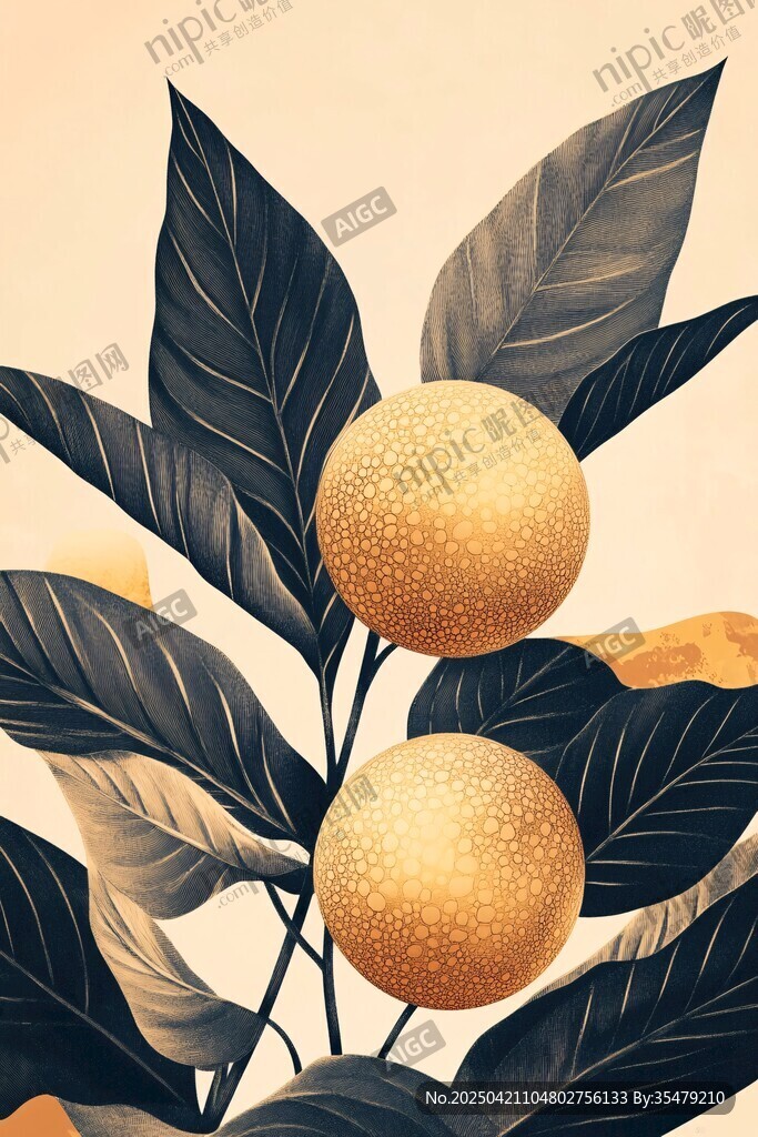 枝頭雙果的清新植物插畫